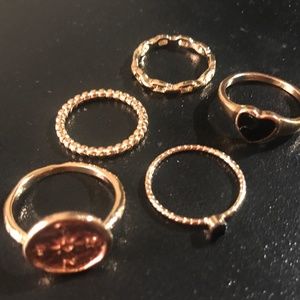 Set of 5 Fashion Rings Stackable Alloy & 2 with Artificial Stones Brand New